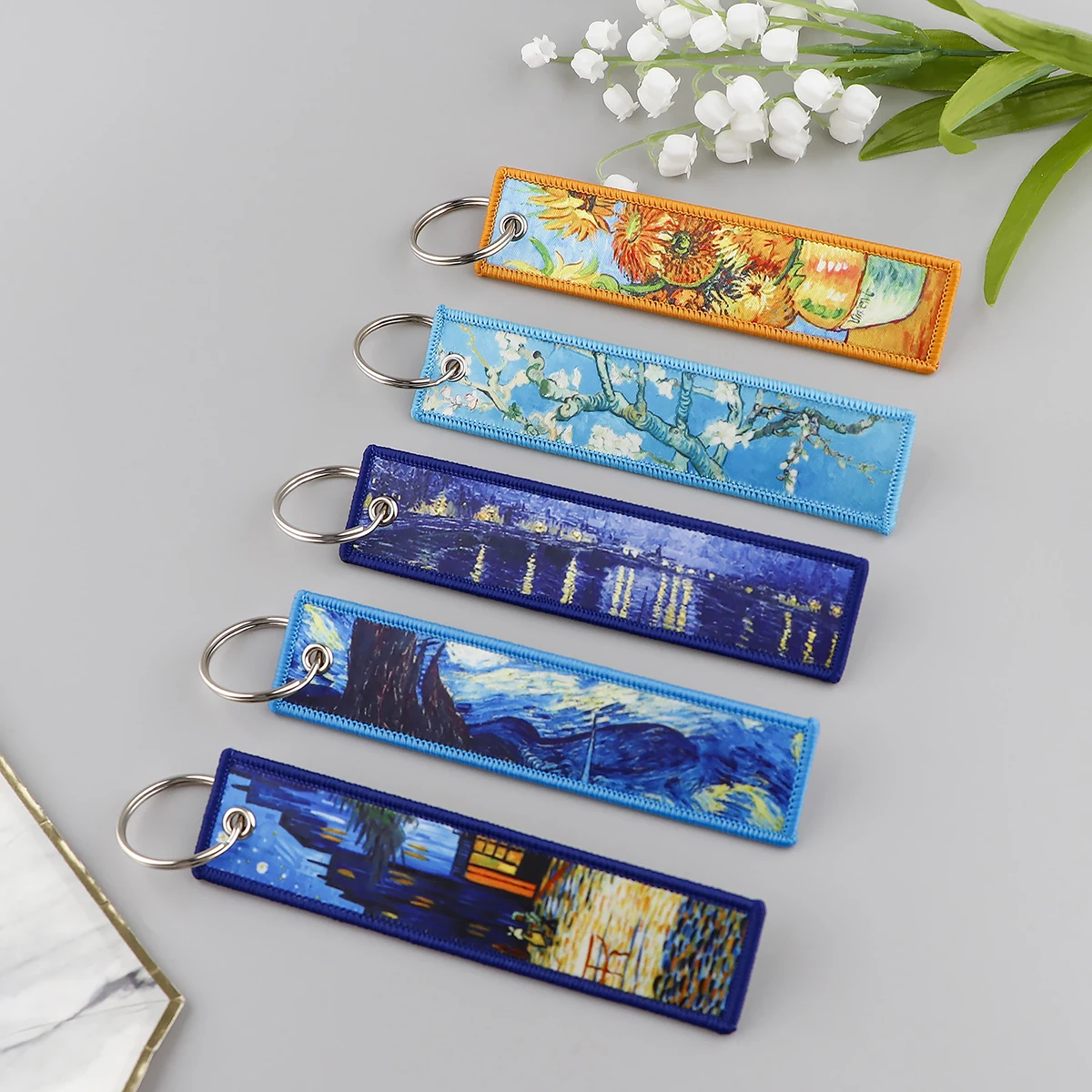 Van Gogh Art Oil Painting Embroidered Key Chain Key Fobs Key Tag For Motorcycles Cars Backpack Chaveiro Keychain Key Ring Gifts