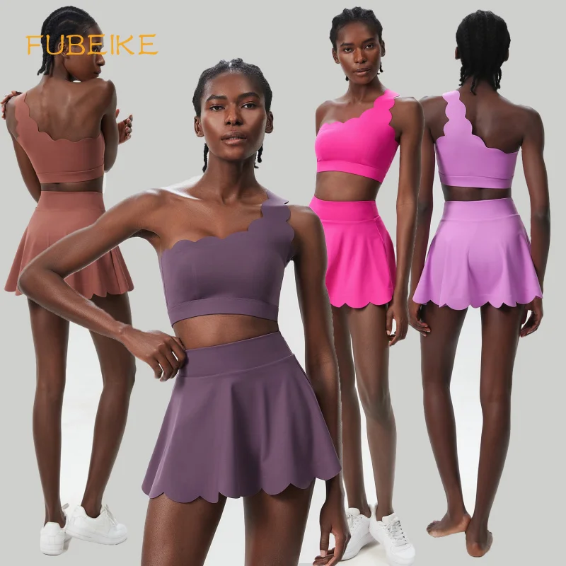 FUBEIKE Women Two Pieces Fitness Yoga Set Small Wave Tennis Dress Suit Plus Size Quick-Dry Short Sportswear Outdoor Clothes