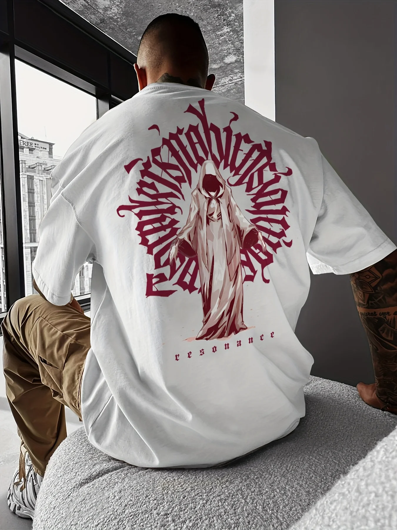 Gothic Faceless Monk Oversized T-Shirt for Men, Vintage Dark Style Graphic Tee, Harajuku Streetwear Heavy Cotton Casual Top