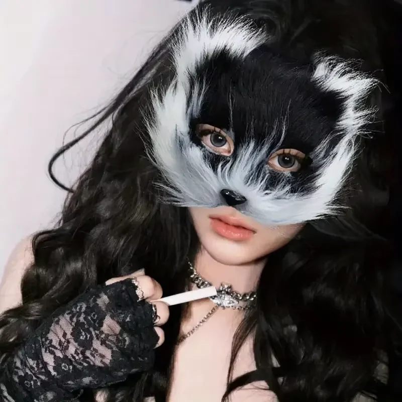 Fox Shape Face Mask Furry Cat Hair Animal Halloween Cosplay Carnival Party Mask Christmas Costume Props Female Imitation Toys