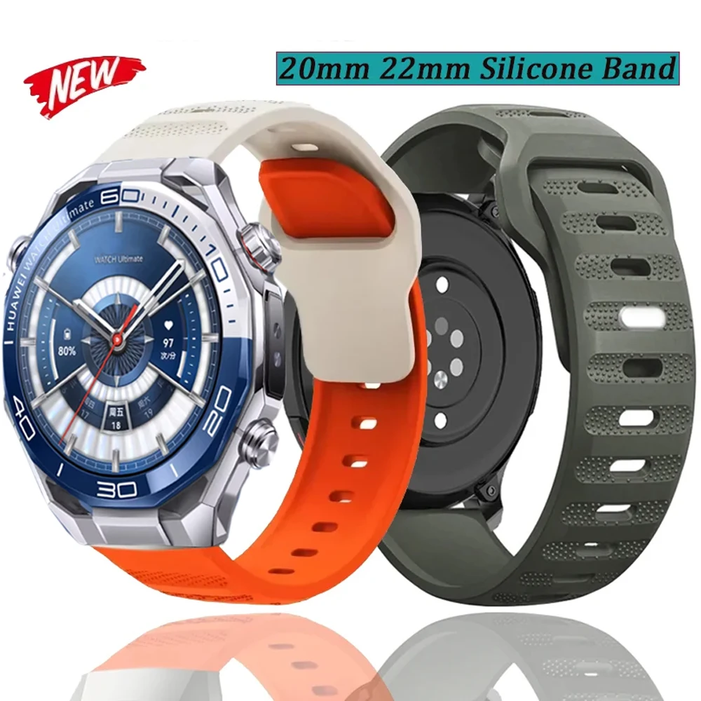 22mm 20mm Silikonarmband für Huawei Watch GT Runner 2/GT5-6 Pro Amazfit Active 3/2/Bip 6 Sport-Armband für Huawei Ultimate 2
