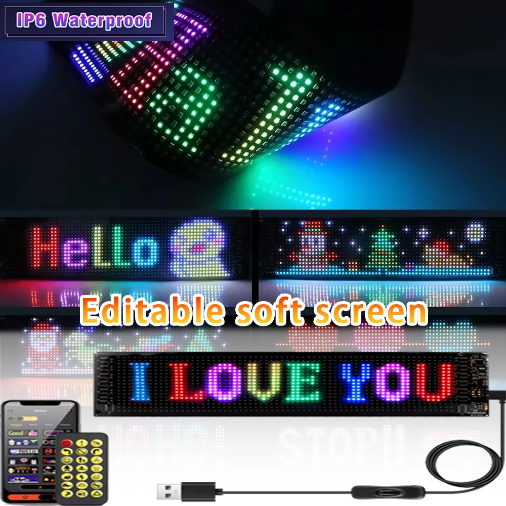 Layar Tampilan Fleksibel LED Dapat Diprogram, Panel RGB Cerdas & Kabel USB, Tanda LED Bergulir, Aplikasi Bluetooth, Animasi Desain DIY, Tex