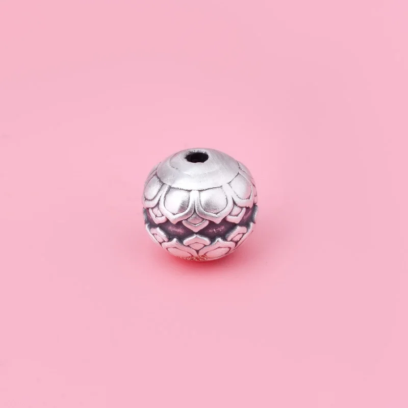 Foot silver 999 separated bead 3D hard silver three-dimensional pattern loose bead round bead diy hand-woven rope beading