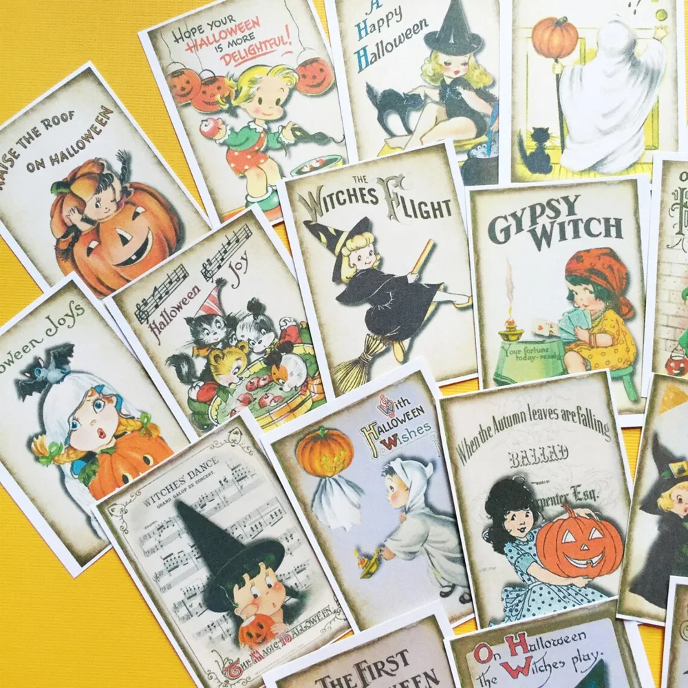 Pack of 18 Vintage Halloween Stickers Handmade Craft Witch Pumpkin Spooky Decals for Journal, Planner, Laptop, Water Bottle