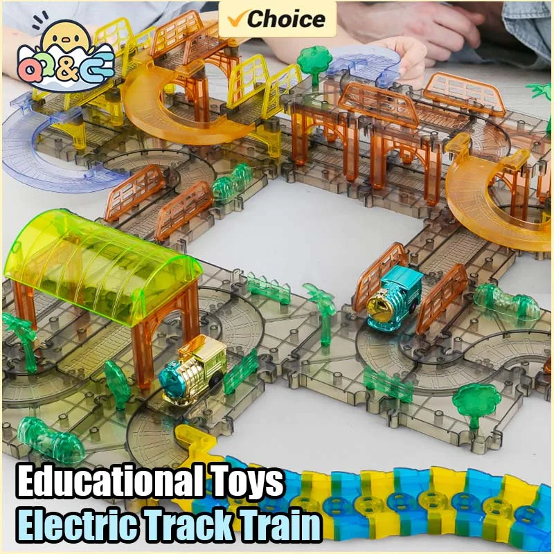 

Transparent Electric Track Train Toy Car Train Puzzle Diy Assembling Track Children's Educational Toys for Kids Birthday Gifts