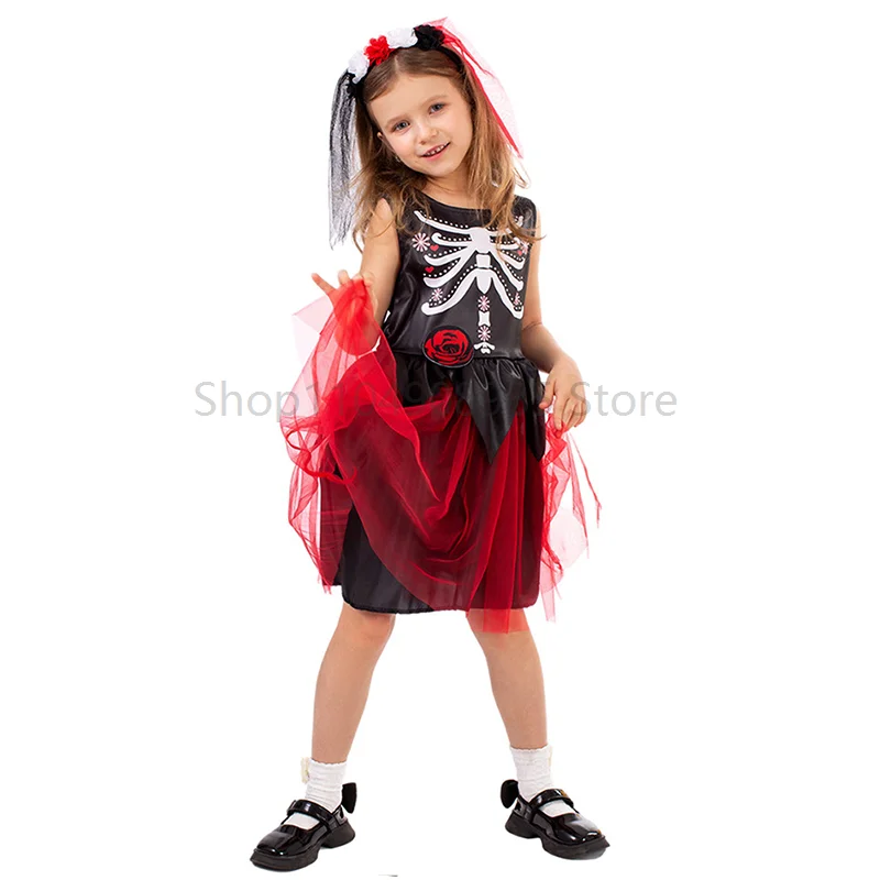 Children Boys Scary Zombie Skeleton Costume Fairy Ghost Bride Cosplay Unisex Halloween Party Dress Up Economic