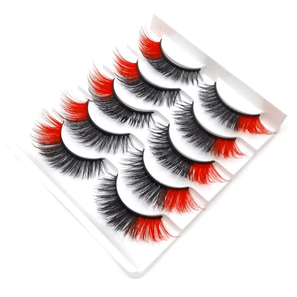 

5 pairs/Tray Natural Volume Colorful Eyelashes Flexible Self Adhesive False Eyelashes Extension Cosplay Stage