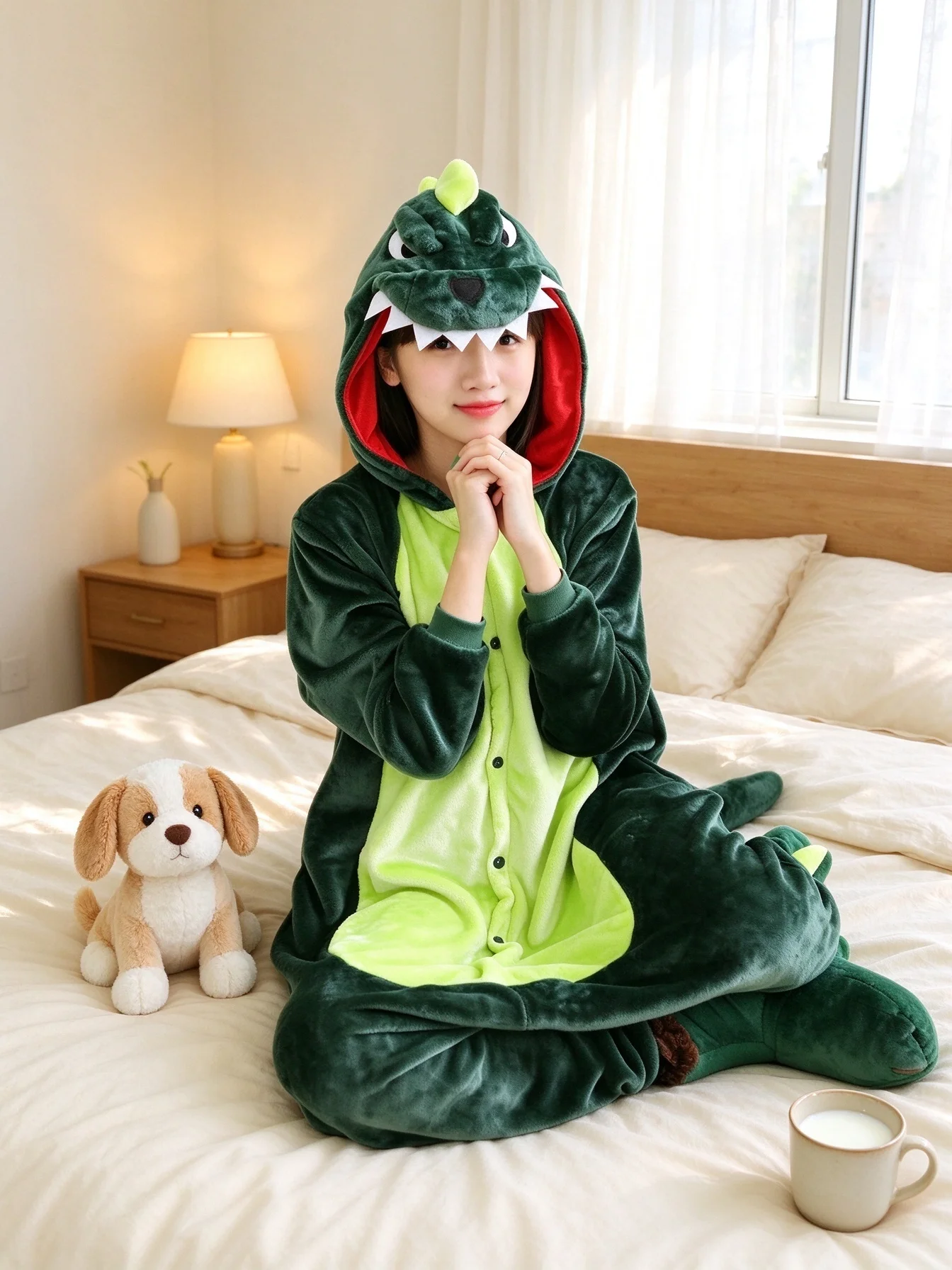 Onesie dinosaur jumpsuit, flannel animal shaped pajamas, role-playing suit, Dinosaur