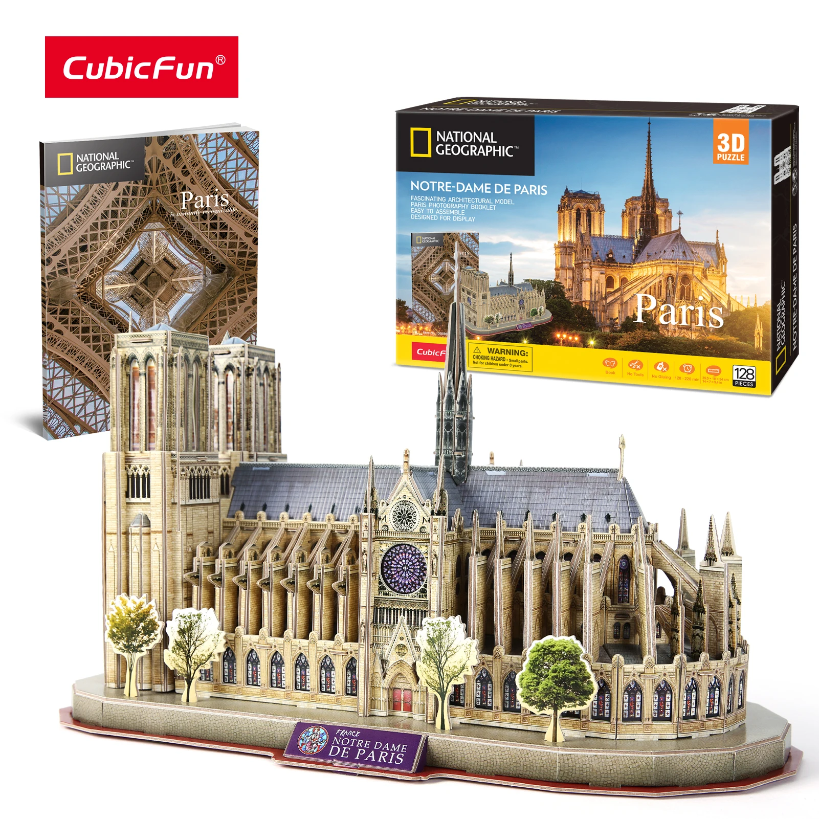 CubicFun 3D Puzzle Notre Dame de Paris Model Kits 128 Pieces France Architecture Gothic Cathedral Building Gifts for Adults Kids