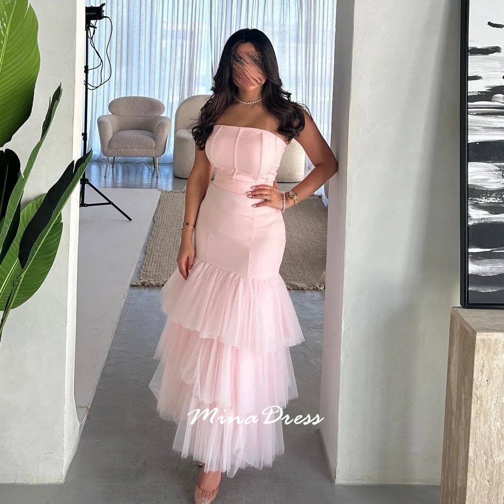 

Mina Customized Backless Sleeveless Strap Breast Layer 2025 Arabic Evening Dress Luxury Evening Dresses 2025 Elegant Party Dress