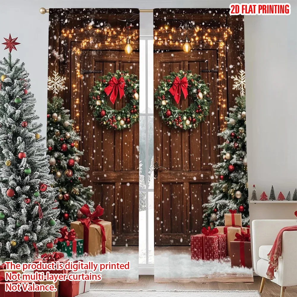 

2pcs 2D flat printing Merry Christmas Popular Curtain Creating Magical Christmas Memories Versatile Fabric Without Electricity