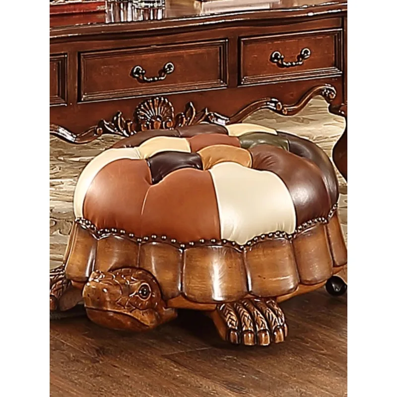 Wood Turtle Stool Children's Cartoon Stool European-Style Solid Wood Shoe Changing Stool Dressing Sofa Foot Bench Pedal