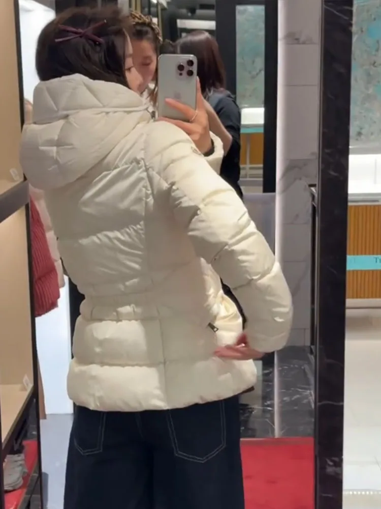Ele-abrigo de invierno blanco Puffer Jaet para mujer, con capucha, corte recto coreano, ropa de abrigo cómoda Thi de alta calidad