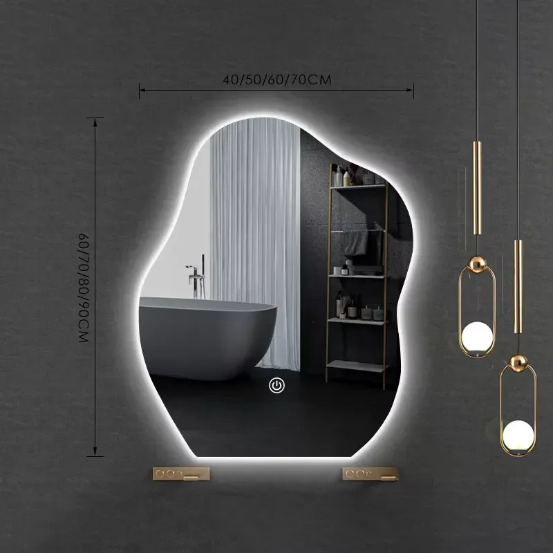 Custom Irregular Asymmetric Frameless LED Mirror Modern Touch Switch Smart Lighting for Hotel Living Room Bathroom
