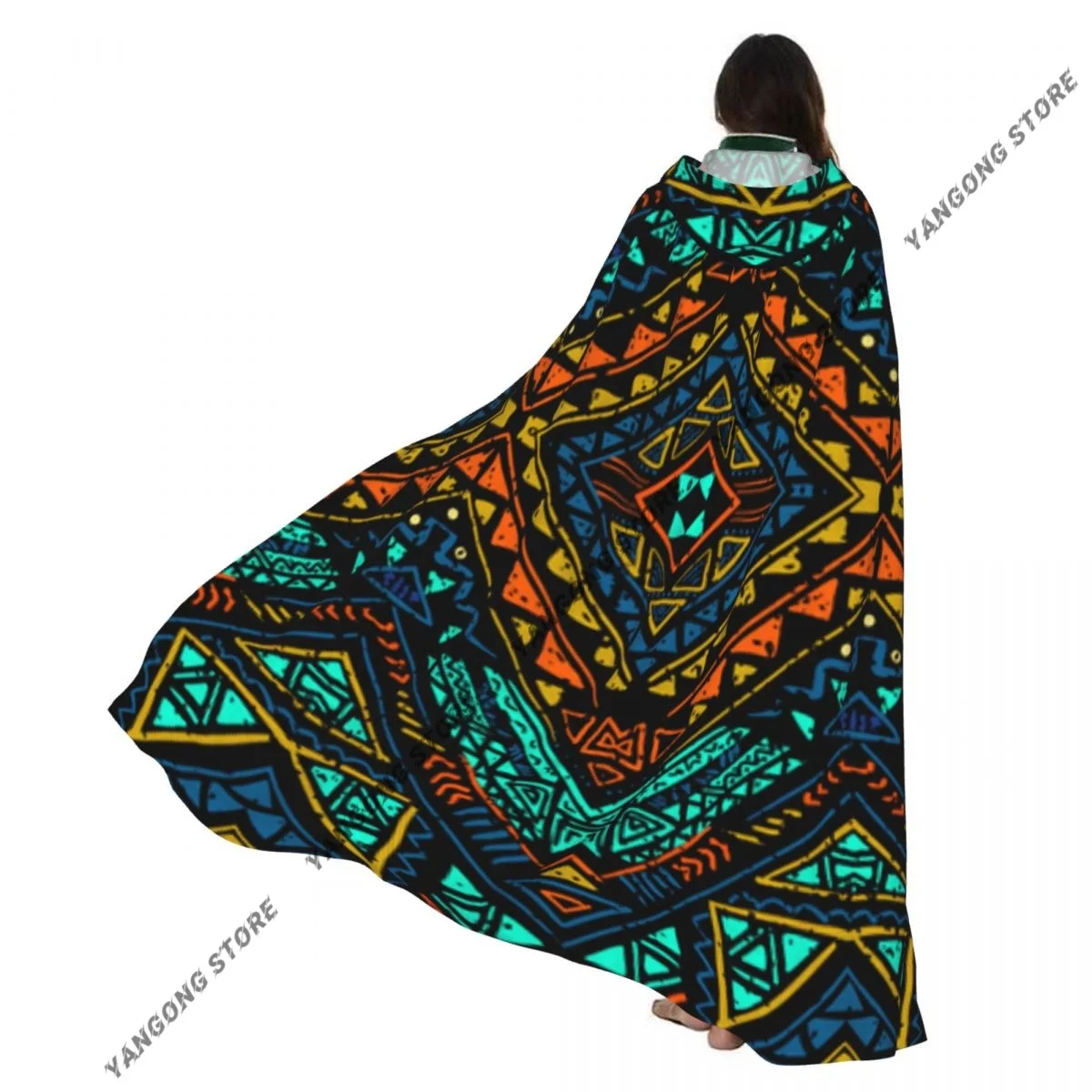 

Adult Vampire Cape Hooded Robe Boho Chic Ethnic Aztec Halloween Cloak Full Length Cosplay