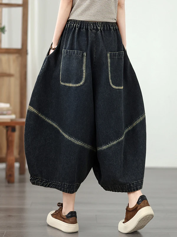 

Summer 2026 High Waist Loose Fit Patchwork Vintage Distressed Large Size Elastic Casual Versatile Jeans Lantern Pants