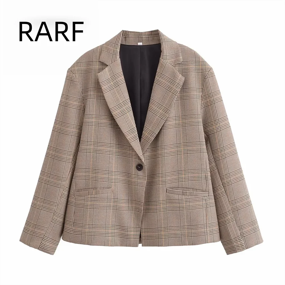 New autumn and winter  fashion  casual temperament women's checkered long sleeved lapel suit jacket