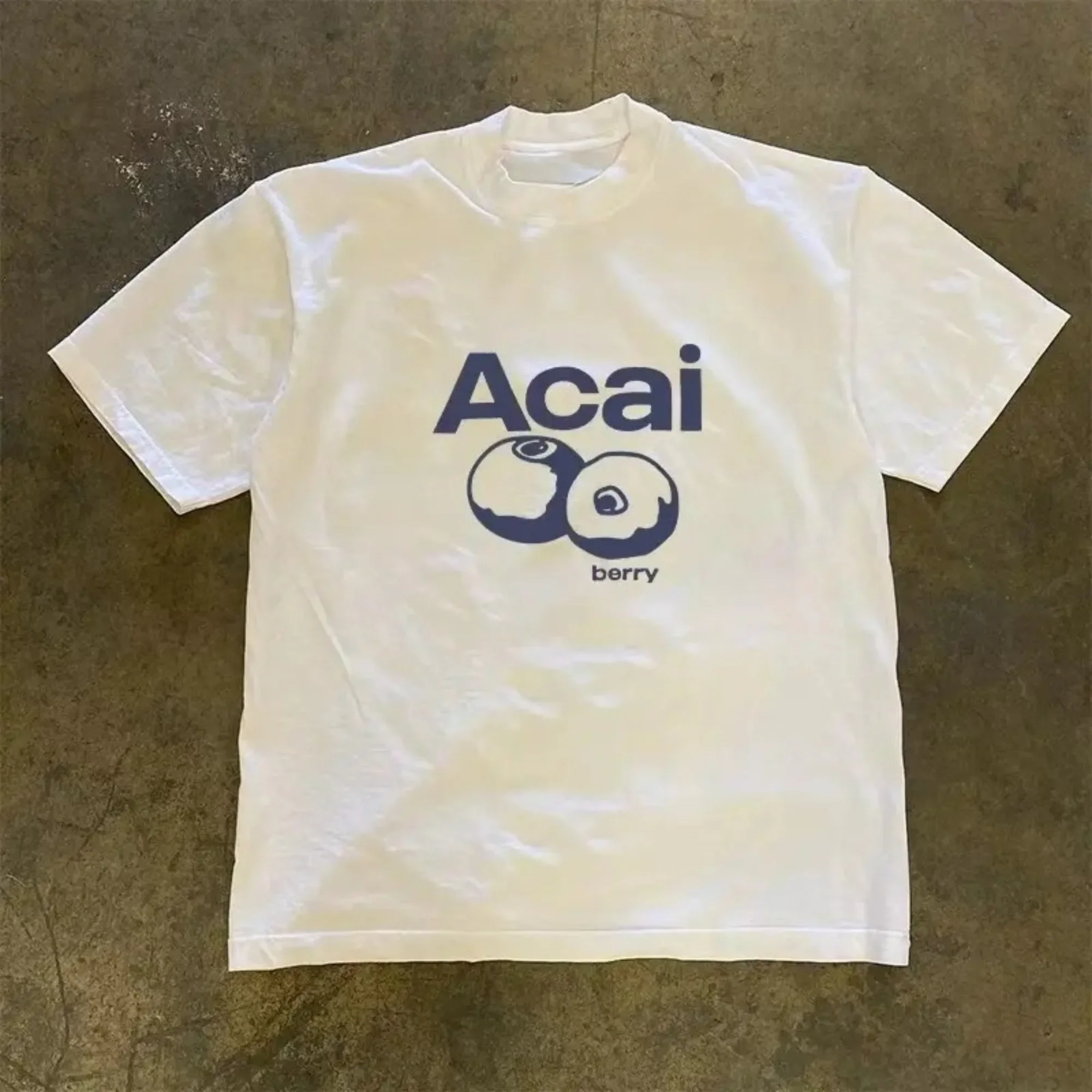 Summer New Men Women Vintage Cotton Short Sleeve T-shirt Acai Berry Funny Pattern Print Tee Ins Style Y2k Streetwear Fashion Top