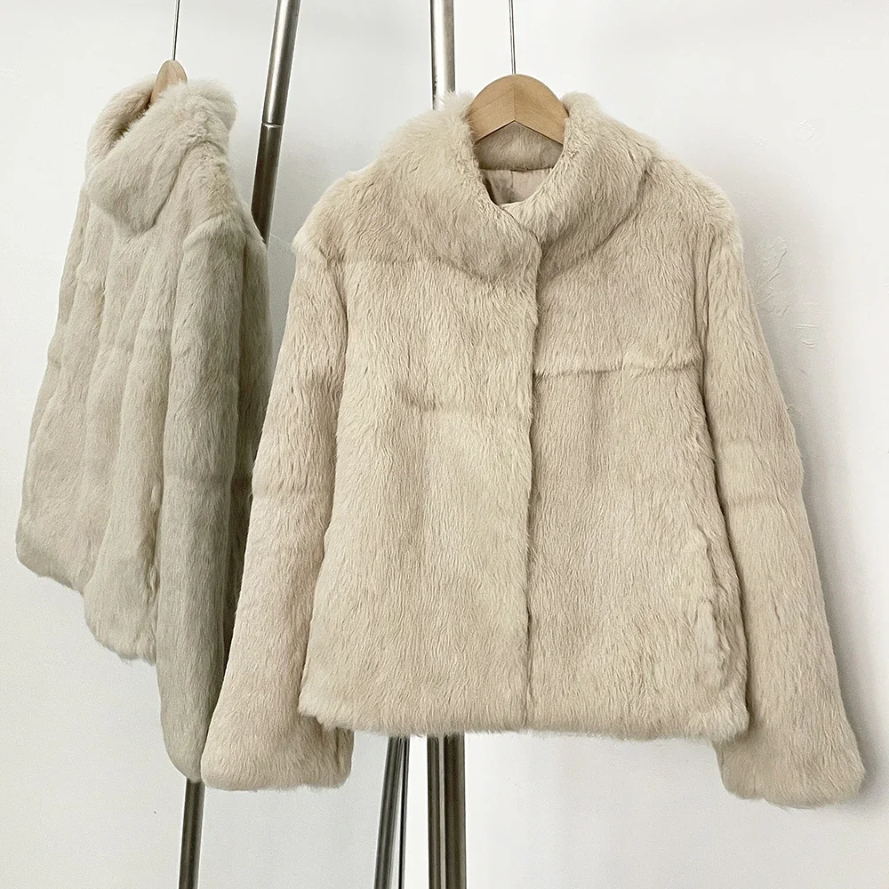 Natuurlijke konijnenbontjas dames nieuwe herfst 2025, winter winter echt bont jas bolero dameskleding vrouwelijke bovenkleding met kou