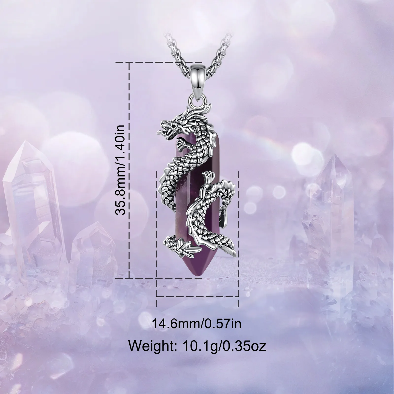 Eudora Amethyst Dragon Necklace Punk Natural Crystal Healing Stone Amulet Pendant Spiritual Jewelry Gift for Men Women