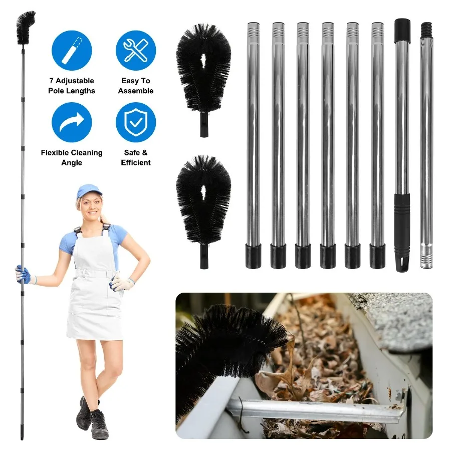 

11.5FT Gutter Cleaning Brush With Telescoping Handle Rain Gutter Cleaner Extendable Gutter Cleaning Tool From The Ground with 2