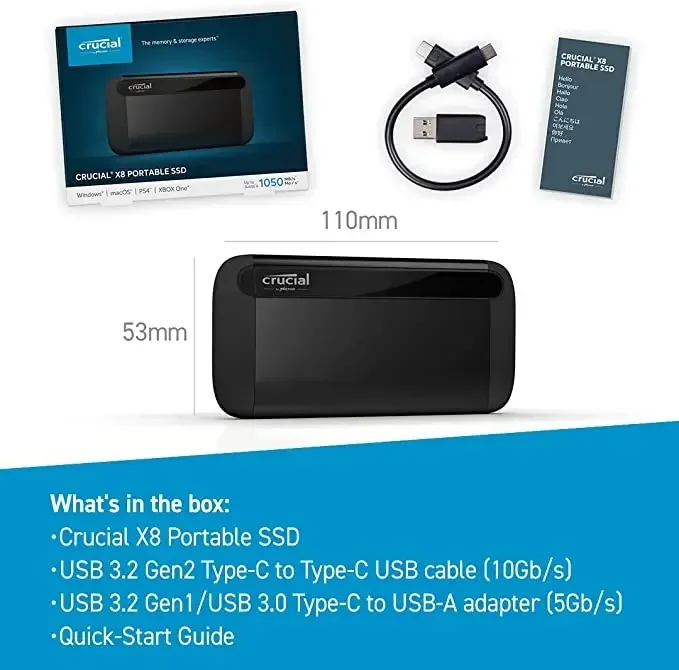 2026 Premium 100% original new  Crucial X8 500GB 1TB 2TB 4TB Portable SSD  Up to 800MB/s  USB 3.2  External Solid State Drive