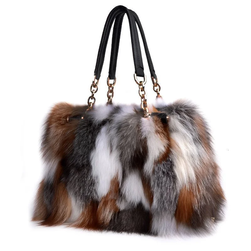 Real Fox Fur Bag Winter Women Handbag Designer Luxury Bag Evening Party Bags Leather High Quality Shoulder Bag Natural Fur Bag