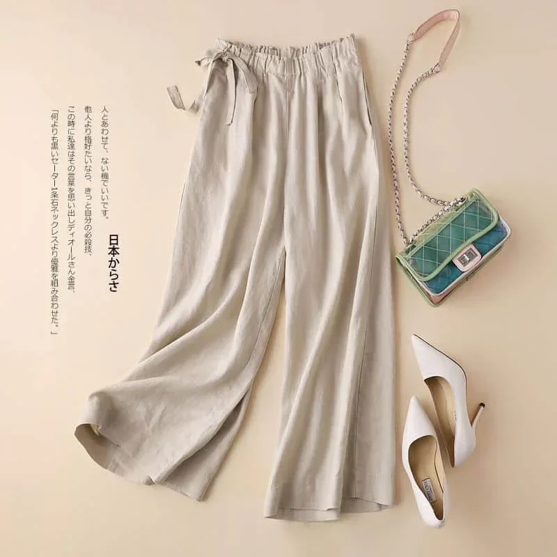 

Pop Straight Pants For Women Solid Loose Casual Vintage Summer Literary Korean Style Harajuku Elastic Waist Trousers Wide Leg Pa