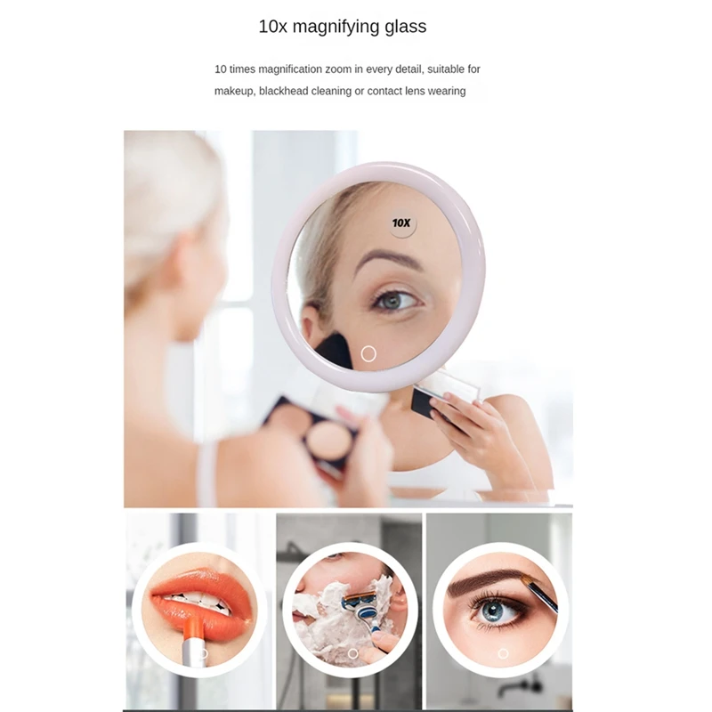 1 PCS 10X Magnifying Mirror With Light Makeup Mirror With Lights White ABS For Bathroom, Bedroom, Hotel