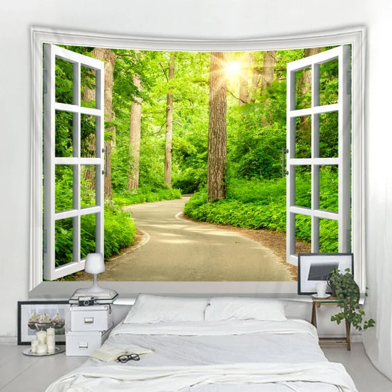 Forest Avenue Outside The Window Printed Tapestry Decorative Mandala Tapestry Indian Home Decor Big Hippie Wall Hanging Blanket