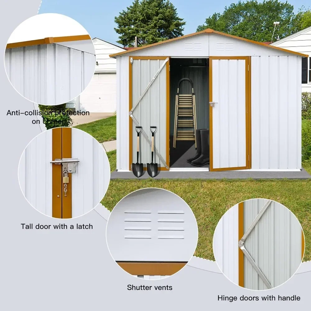 8x6 FT Outdoor Storage Shed, Tool Garden Metal Sheds with Lockable Door,Outside Waterproof Galvanized Steel Storage House Sheds