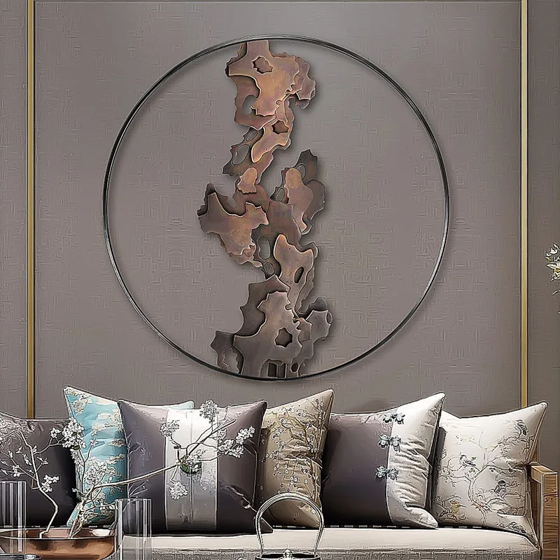 

Zen Porch Decorative Painting Taihu Stone Round Metal Art Wall Decoration Model Room Study Pendant