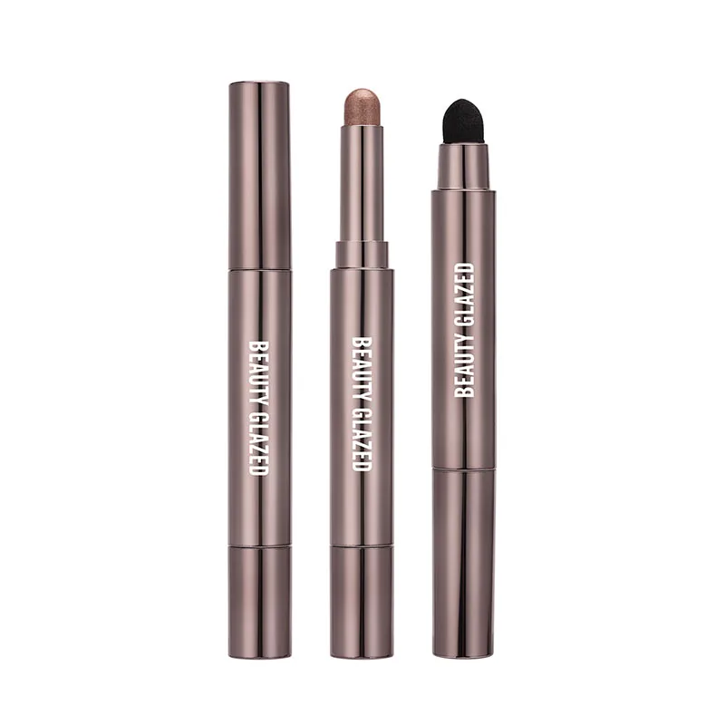 10 ألوان مزدوجة نهاية ظلال العيون عصا مع فرشاة الإسفنج بيرليسسينت دائم عينيه القلم الكنتوري المحمولة ماكياج مستحضرات التجميل