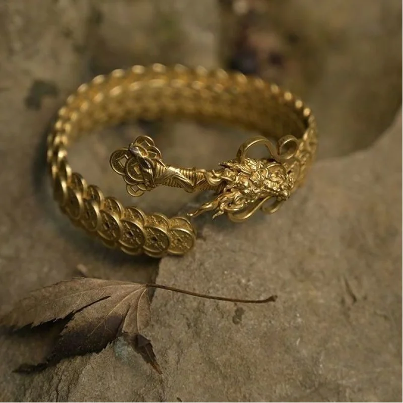 

Brass Antique Transfer Copper Coin Dragon Sword Bracelet Money Sword New Chinese Style Light Luxury Personality Dragon Carving B