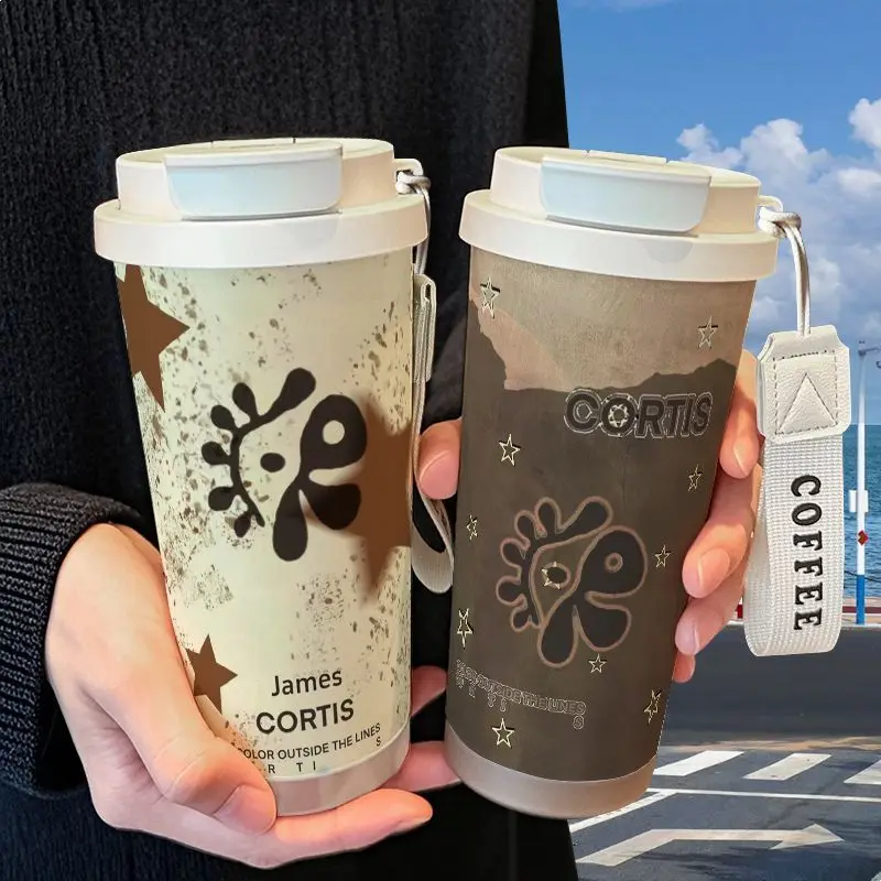 CORTIS Peripheral Stainless Steel Water Cup Large Capacity Double Drinking Coffee Mug with Straw Insulated Tumbler for Daily Use view 5