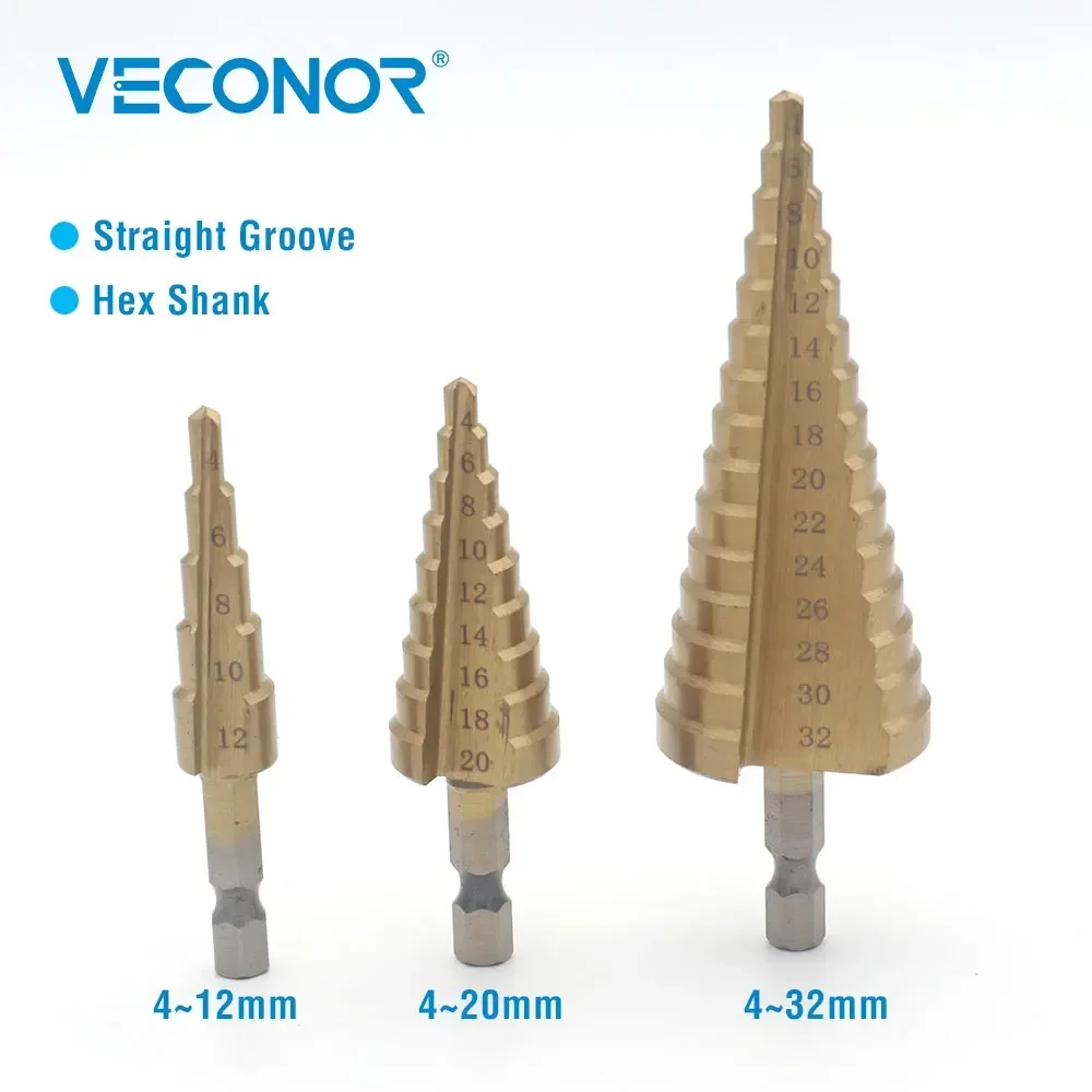 3Pcs HSS Steel Set Drill Bit for Metal High Speed Steel Step Cone Drill Cutter