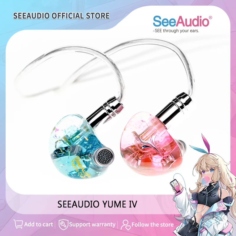 SeeAudio Yume IV 2BA Hybrid Driver Hifi In-Ear Headphones Music IEM Wired Earphones 2pin 3.5mm Detachable Cable