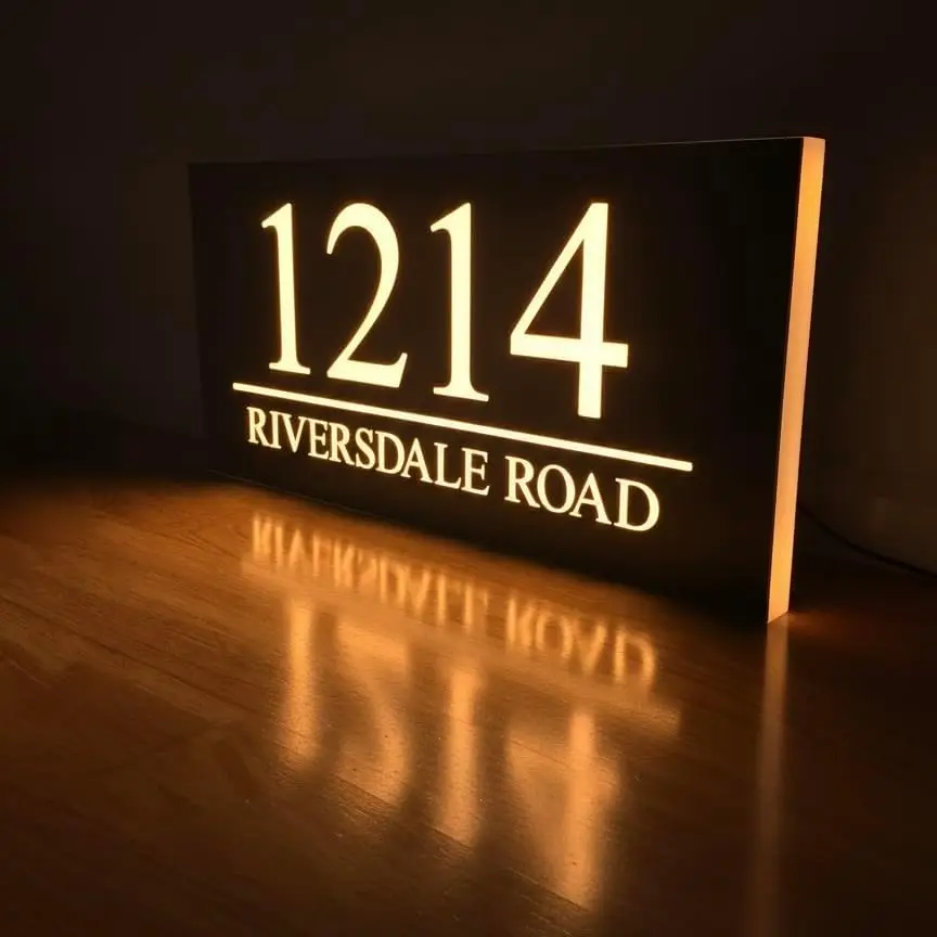 Solar Address Numbers Waterproof LED Backlit Acrylic Stainless Outdoor Plaque