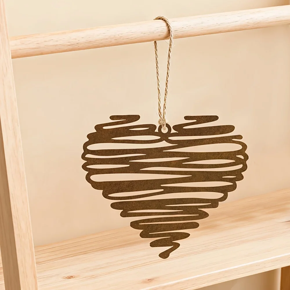 Vintage Rustic Wrought Iron Love Hanging Ornament - Rusted Metal Wall Hanging Decoration for Indoor Holiday Home Decor
