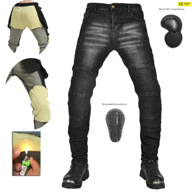 Motorcycle Riding Jeans Pants Built-in Protective Gear Wear-Resistant Fireproof Kevlar Hips Knees Protection