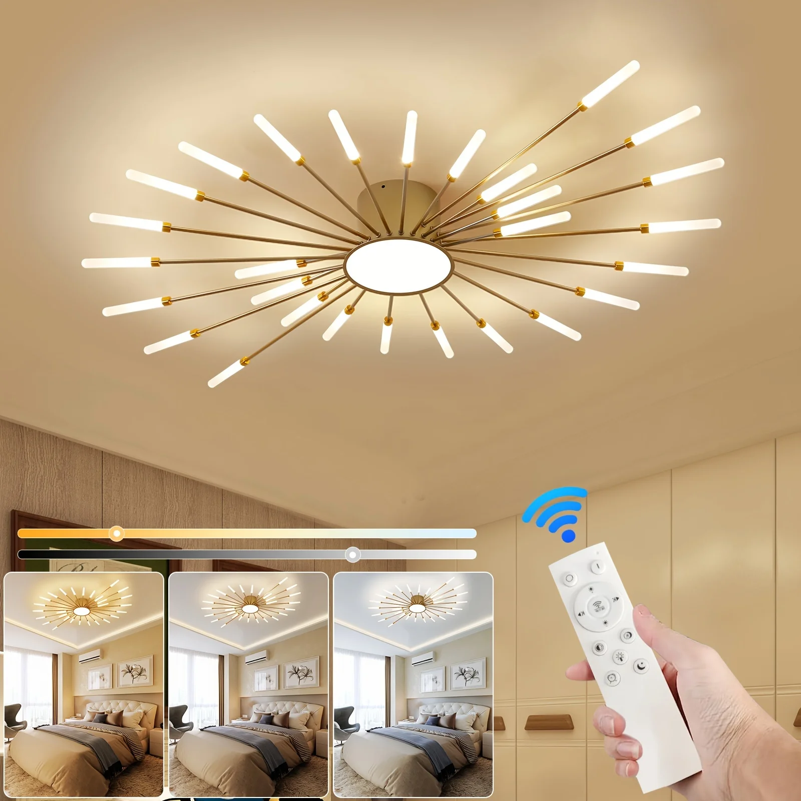 

3-color Stepless Dimming Chandelie LED Modern Firework-shaped Ceiling Lamp for Living Room, Dining Room Bedroom (28+1 )