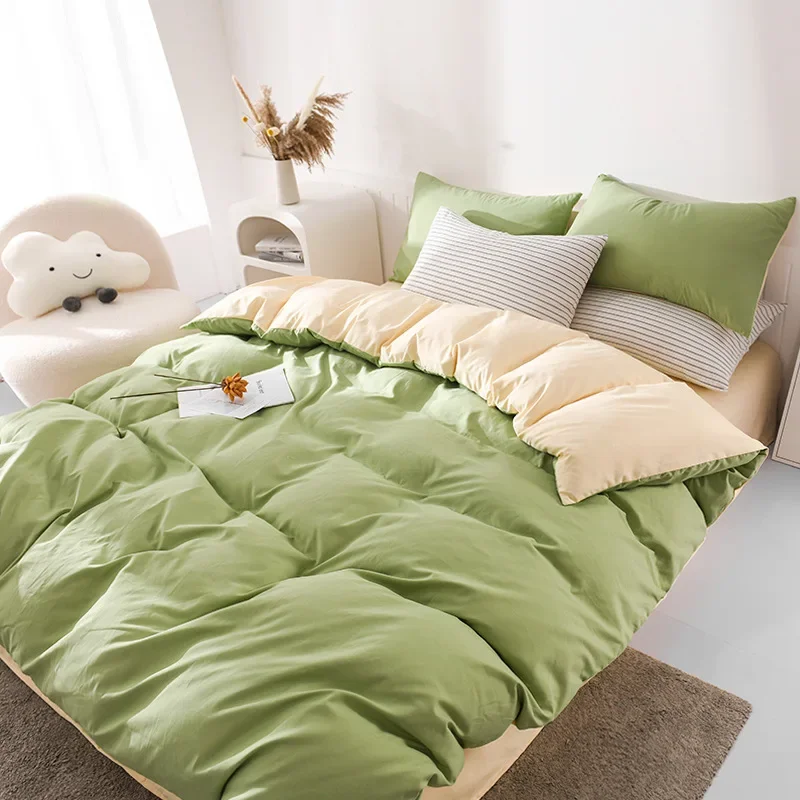 

Двойное кремовое Стильное универсальное постельное белье для дома, студенческого общежития, простой однотонный Комплект из 3-х предметов, набор из 4-х предметов, наборы одеял