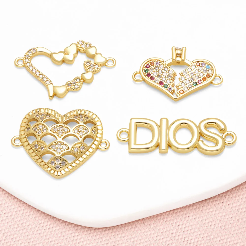 OCESRIO Multicolor Crystal Broken Heart Charms For Bracelet Copper Gold Plated Leaf Heart Jewelry Making Supplies Chma356
