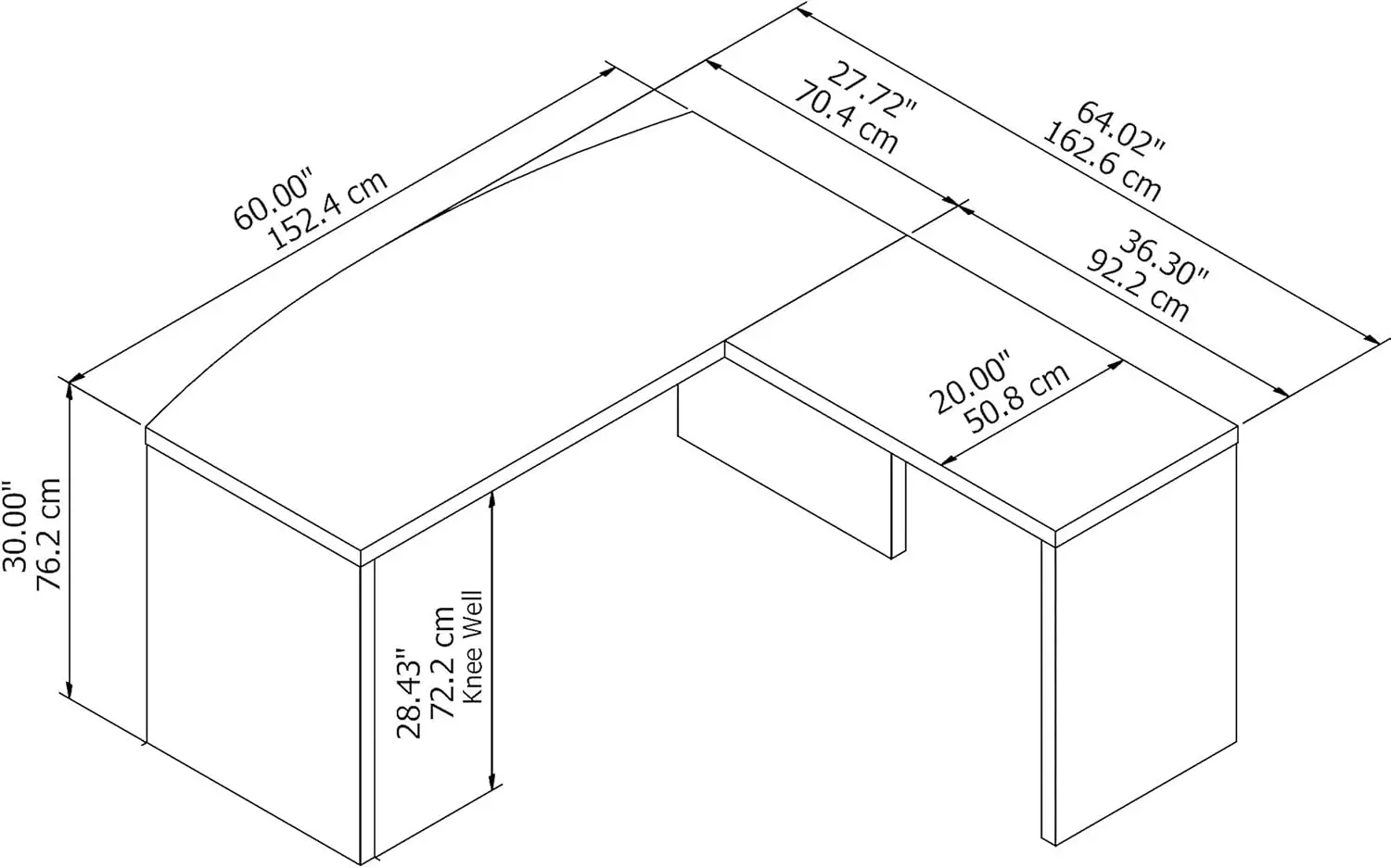 Eco L Shaped Bow Front Desk, Branco Puro, Recepção