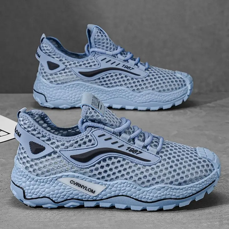 2026 Summer Men Casual Sneakers Breathable Hollow Out Mesh Shoes Thick Sole Lightweight Running Shoes Outdoor Sport Trainers