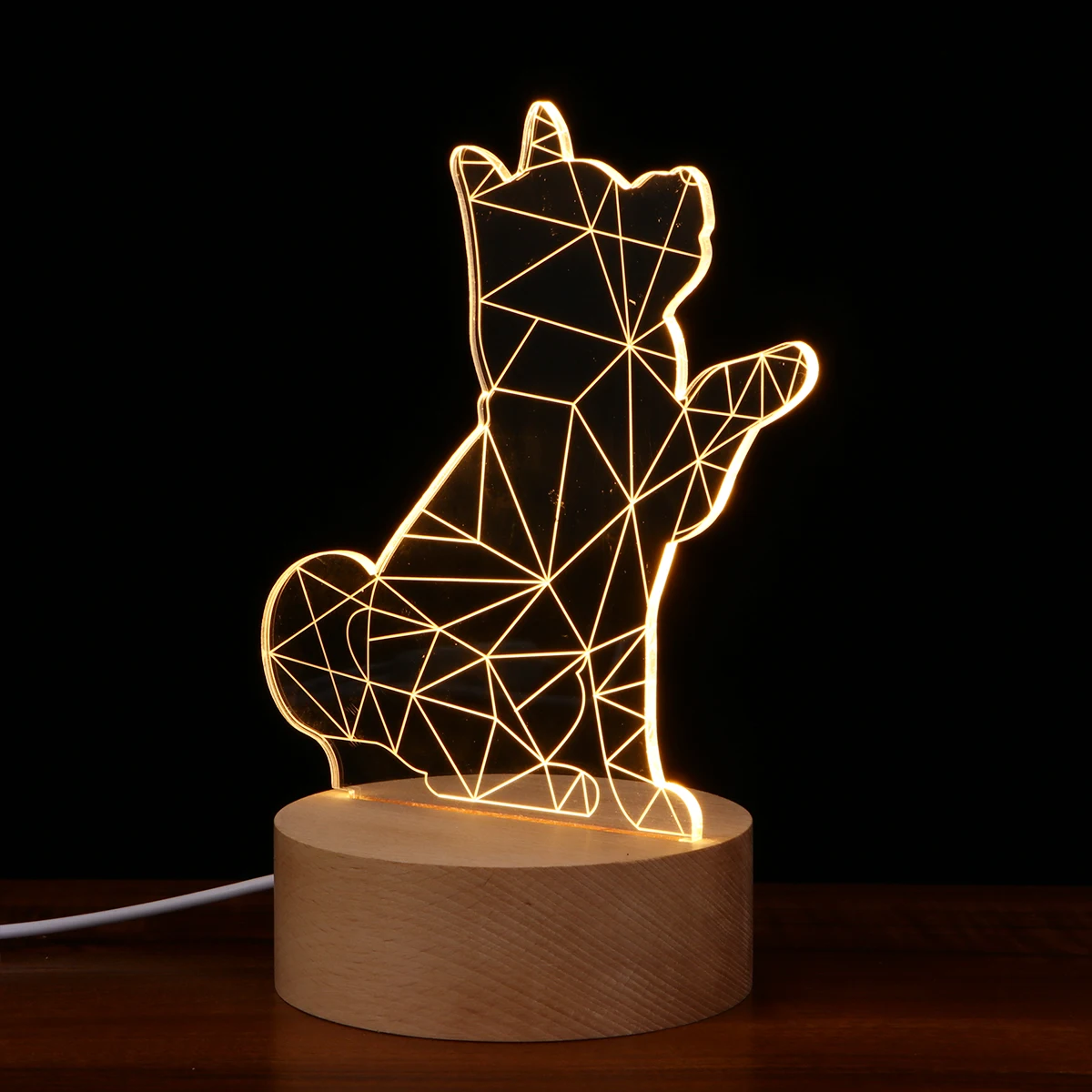 

1pc 3D Led Night Light Dog Wooden Base Usb Powered Decorative Lamp For Room Bar Cafe Acrylic Illusion Light Bedside Lamp