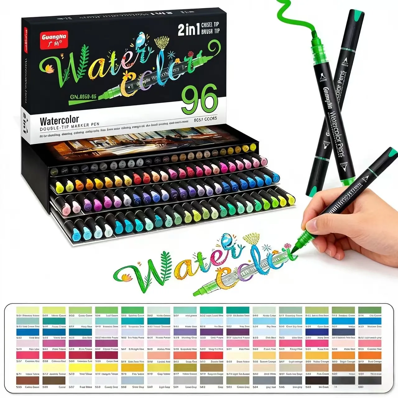 GuangNa 96 Colors Watercolor Marker Pens Double Headed Art Markers for Sketching Art Supplies Scrapbooking Colour Pens Set