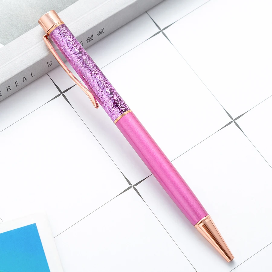 Luxuriöser, farbenfroher Kugelschreiber mit Ölgoldpulver und Treibsand-Effekt, 1,0 mm, drehbarer Metallkugelschreiber für Schule und Büro – Detail 25