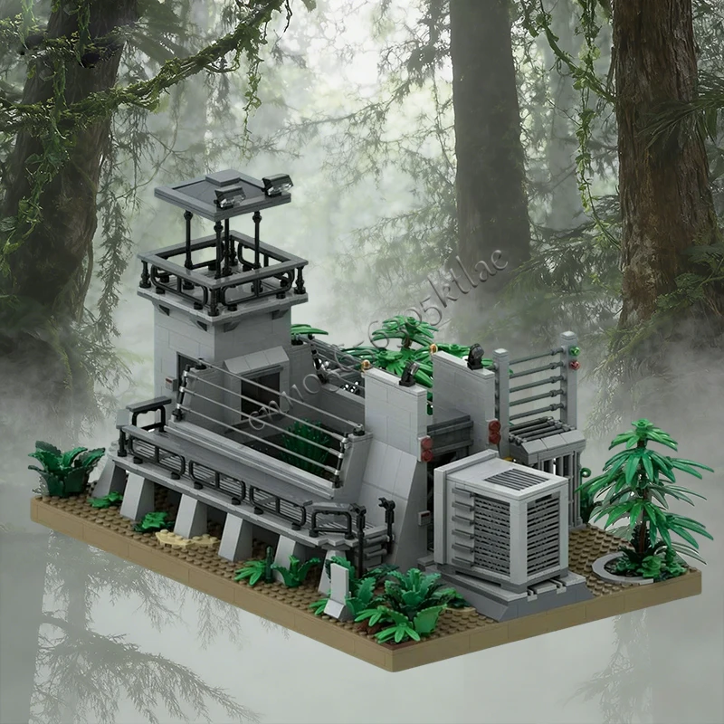 1297 Piezas, Jaula de Raptor de la Calle de las Casas, Jurassic Park, MOC, Bloques de Construcción Modulares Personalizables, Diseño Educativo, Juguete DIY, Regalo de Navidad