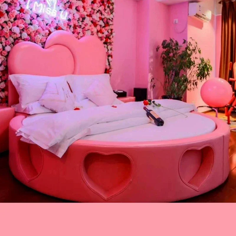 

Heart-Shaped round Bed B & B Furniture Light Luxury Hotel Water Bed Boutique Hotel Electric Bed